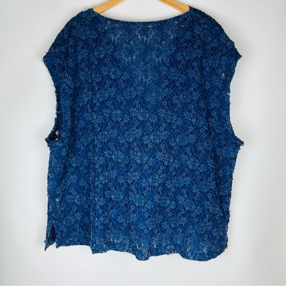Free People Sweet Whisper Samantha Blue Lace Oversized Cowl Neck Draped Top - Picture 3 of 7